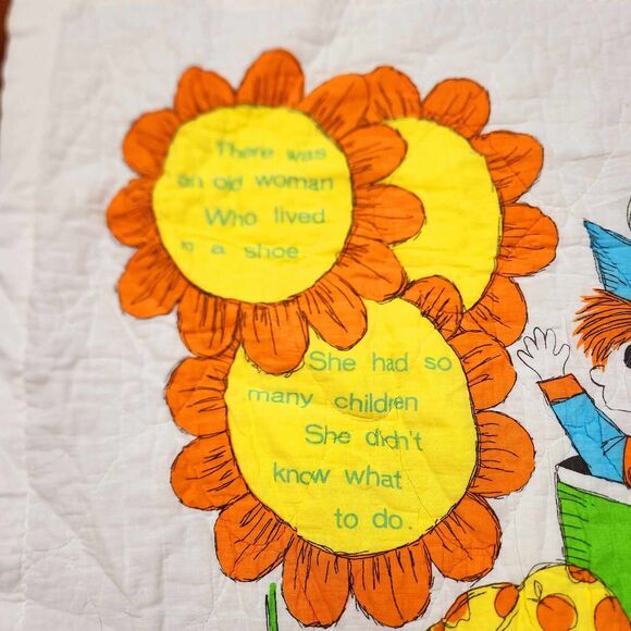 Vintage Old Woman Who Lived in a Shoe Quilt Baby Nursery Rhyme Blanket Decor - Picture 2 of 13